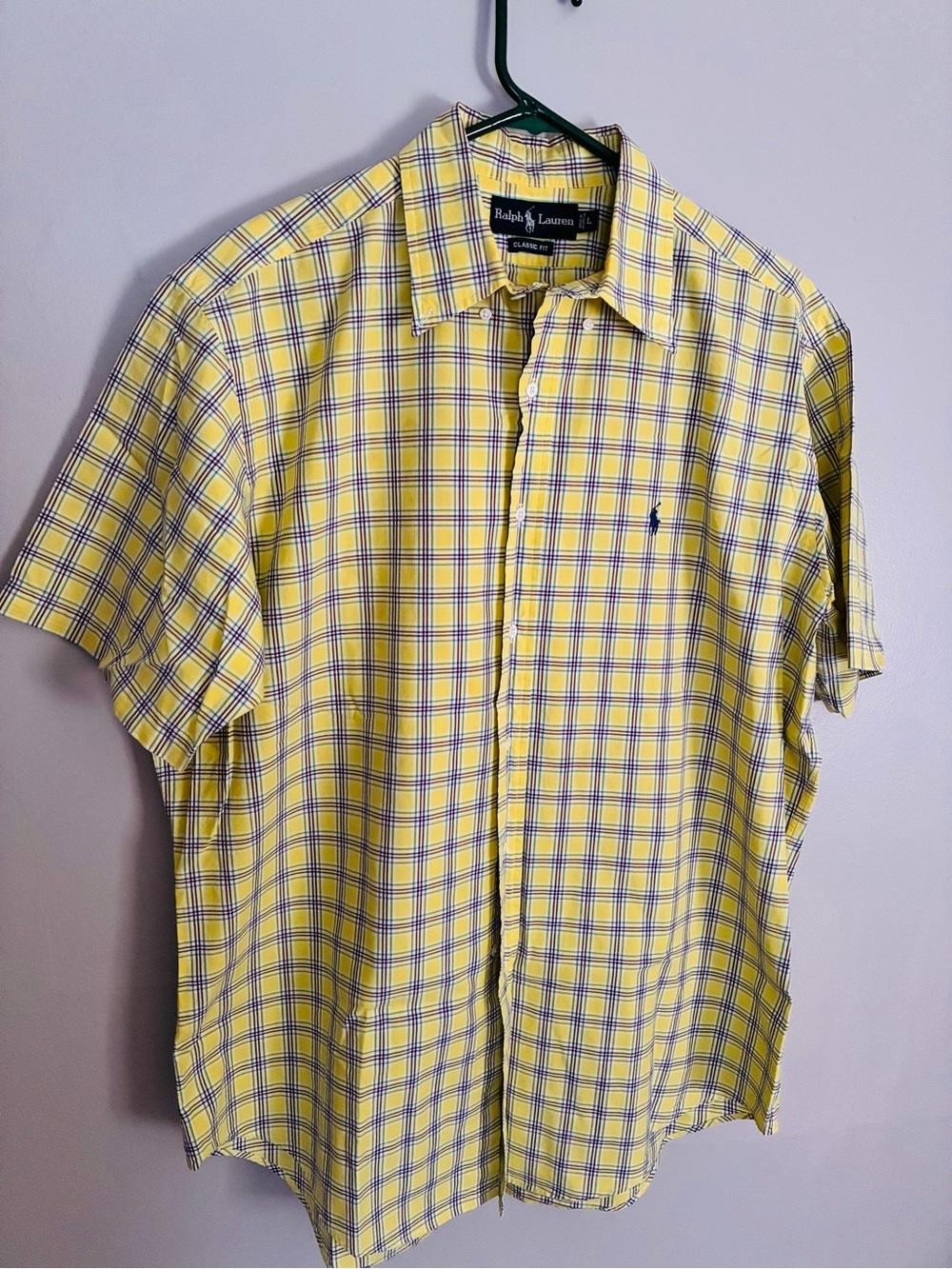 Ralph Lauren Yellow and Blue Plaid Short-Sleeve Button-Down Shirt men’s large